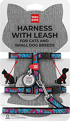 WauCat Nylon Шлея "Лето" с поводком и QR-паспортом для кошек и собак