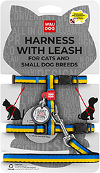 WauCat Nylon Шлея "Colors of freedom" с поводком и QR-паспортом для кошек и собак