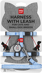 WauCat Re-cotton Шлея із відновленої бавовни з QR-паспортом для котів і собак, блакитна
