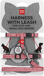 WauCat Re-cotton Шлея із відновленої бавовни з QR-паспортом для котів і собак, червона