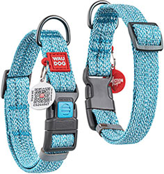 WauDog Re-cotton Нашийник із відновленої бавовни з QR-паспортом, блакитний