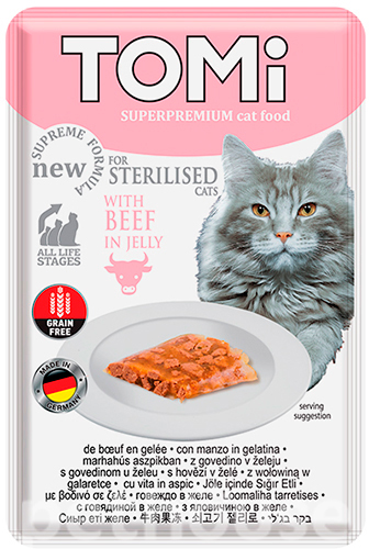 Tomi Кусочки с говядиной в желе для стерилизованных кошек