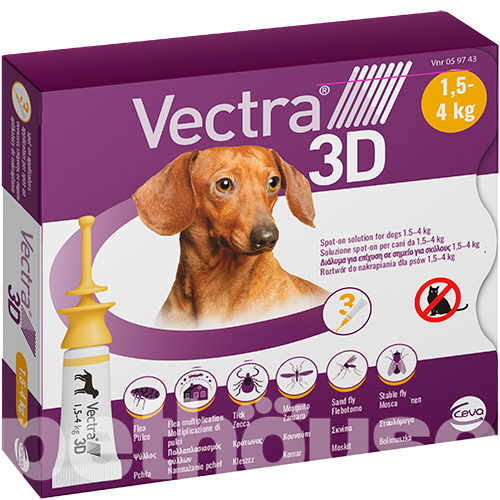 Vectra 3D Краплі для собак вагою від 1,5 до 4 кг