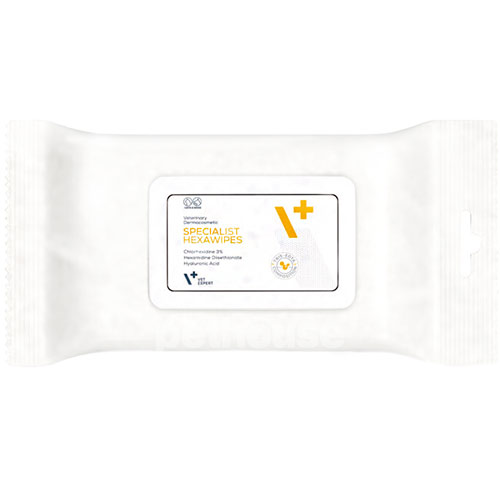 VetExpert Specialist Hexa Wipes Серветки для очищення шкіри котів і собак, схильної до бактеріальних чи грибкових запалень