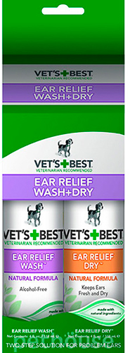Vet's Best Ear Relief Wash & Dry Combo Kit - набор для чистки ушей собак
