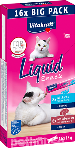 Vitakraft Cat Liquid Snack с лососем и ливерной колбасой