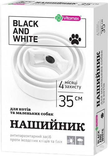 Vitomax Black & White Ошейник для кошек и собак малых пород, белый, 35 см