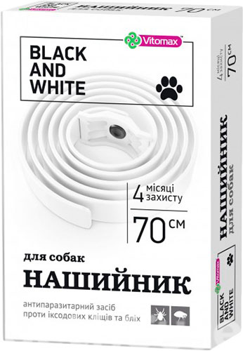Vitomax Black & White Нашийник для собак середніх і великих порід, білий, 70 см