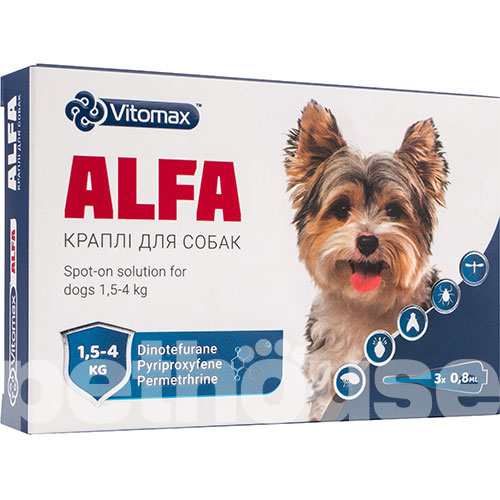 Vitomax Alfa Краплі на холку від паразитів для собак вагою від 1,5 до 4 кг