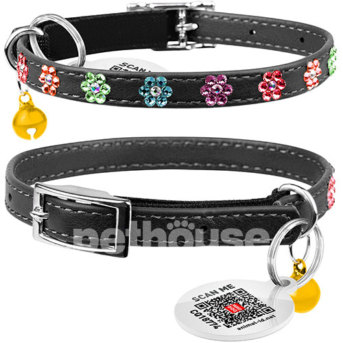 WauCat Glamour Нашийник зі стразами "Квітка" для котів