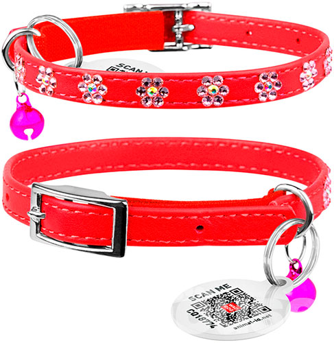 WauCat Glamour Нашийник зі стразами "Квітка" для котів