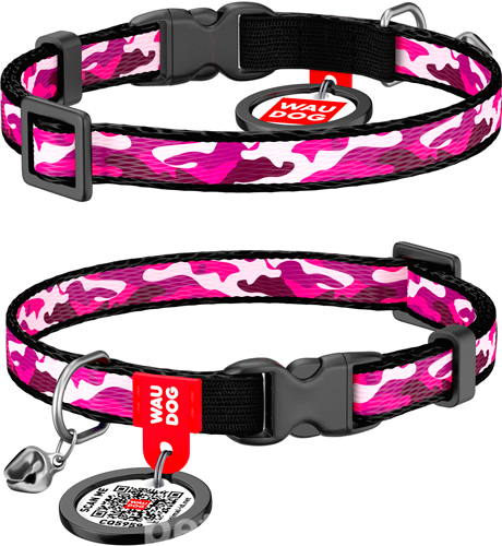 WauCat Nylon Нашийник "Камо" з QR-паспортом для котів, рожевий