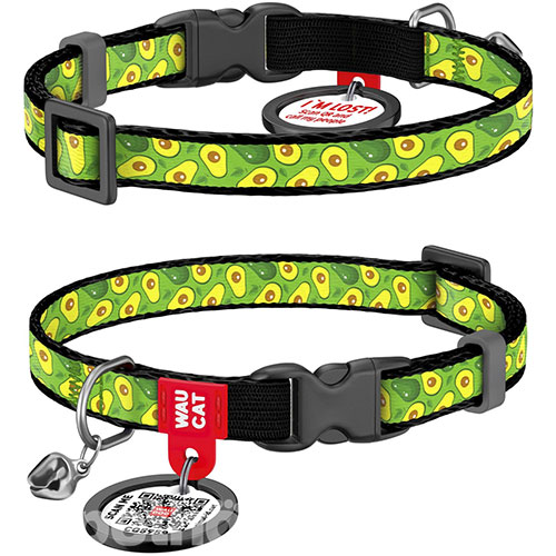 WauCat Nylon Нашийник "Авокадо" з QR-паспортом для котів