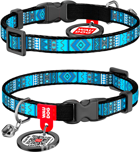 WauCat Nylon Нашийник "Етно" з QR-паспортом для котів, синій
