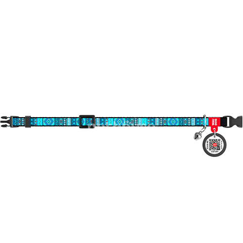 WauCat Nylon Нашийник "Етно" з QR-паспортом для котів, синій