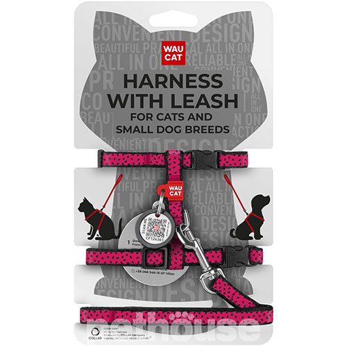 WauCat Nylon Шлея "Кавун" з повідцем і QR-паспортом для котів і собак
