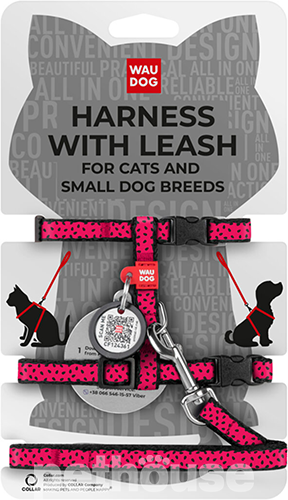 WauCat Nylon Шлея "Кавун" з повідцем і QR-паспортом для котів і собак