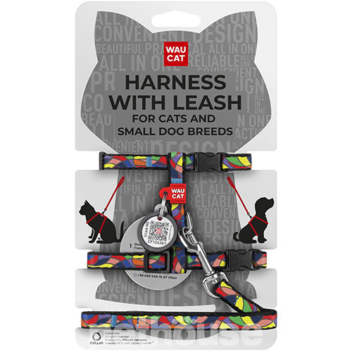 WauCat Nylon Шлея "Вітраж" з повідцем і QR-паспортом для котів і собак