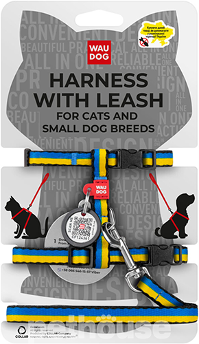 WauCat Nylon Шлея "Colors of freedom" с поводком и QR-паспортом для кошек и собак