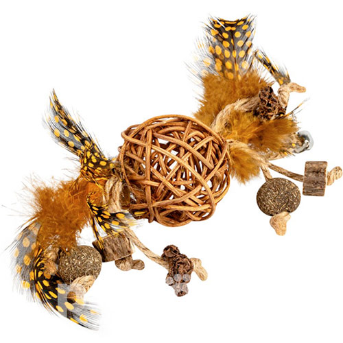 WauCat Fun Natural Плетений м'ячик з мататабі, котячою м'ятою, дзвіночком та пір'ям для котів