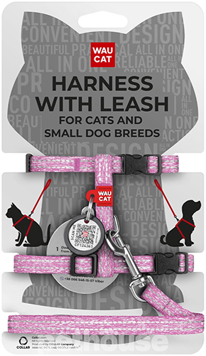 WauCat Re-cotton Шлея із відновленої бавовни з QR-паспортом для котів і собак, рожева