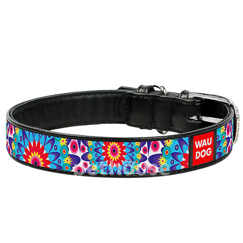WauDog “Цветы” Ошейник с принтом для собак, черный
