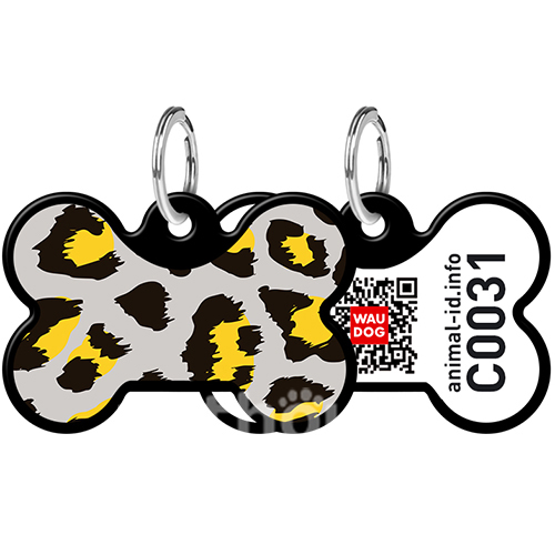 WauDog Адресник Smart ID с QR-паспортом "Леопард", кісточка чорна
