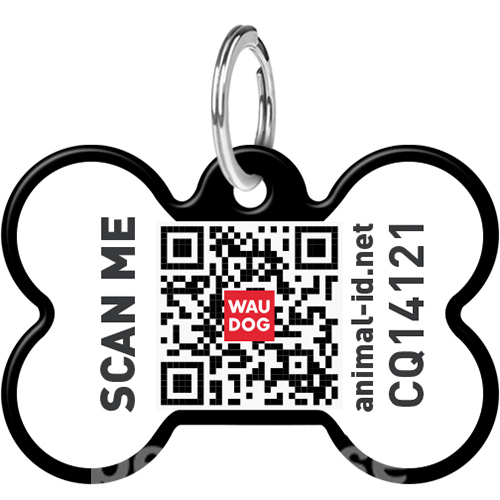 WauDog Адресник Smart ID с QR-паспортом "Леопард", кісточка чорна