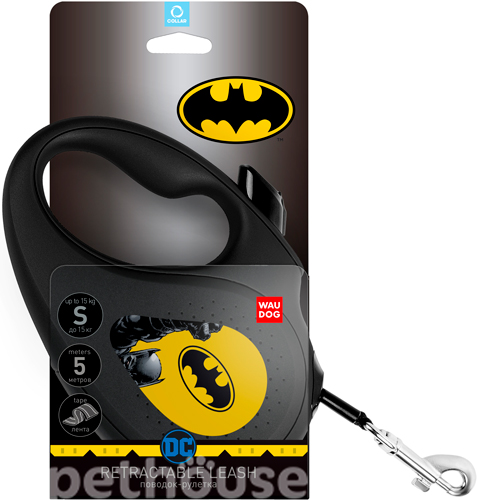 WauDog Поводок-рулетка "Бэтмен желтый" для собак, лента, 5 м