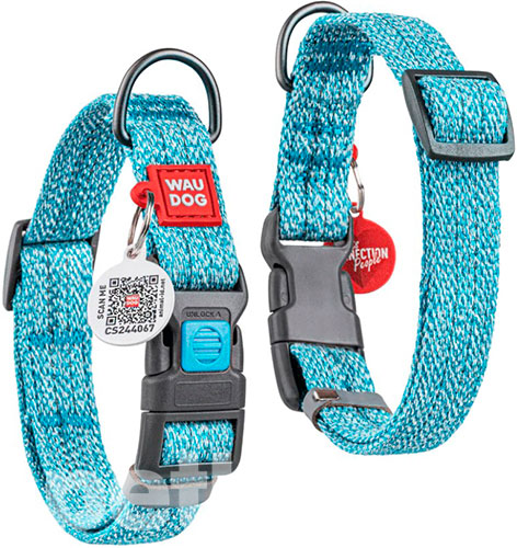 WauDog Re-cotton Нашийник із відновленої бавовни з QR-паспортом, блакитний