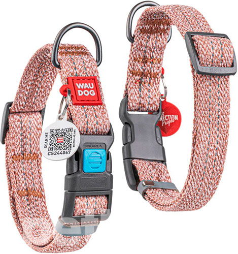 WauDog Re-cotton Нашийник із відновленої бавовни з QR-паспортом, коричневий