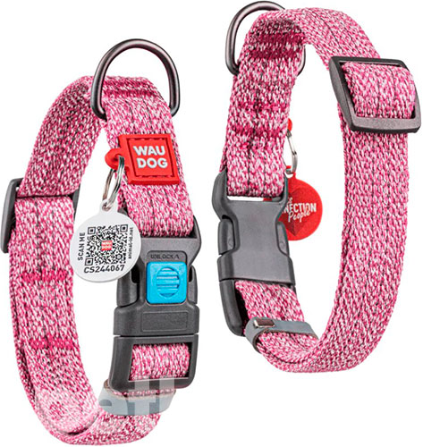 WauDog Re-cotton Нашийник із відновленої бавовни з QR-паспортом, рожевий