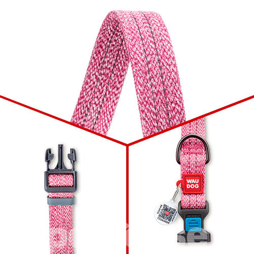 WauDog Re-cotton Нашийник із відновленої бавовни з QR-паспортом, рожевий