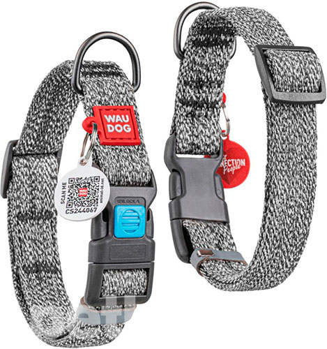 WauDog Re-cotton Нашийник із відновленої бавовни з QR-паспортом, сірий