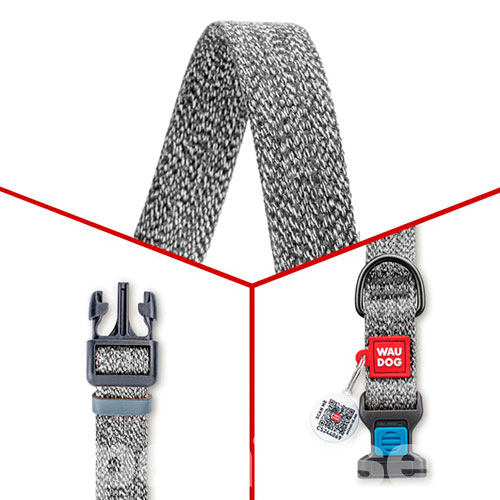 WauDog Re-cotton Нашийник із відновленої бавовни з QR-паспортом, сірий