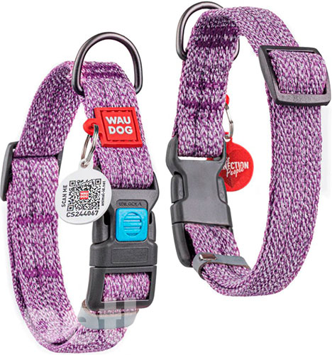 WauDog Re-cotton Нашийник із відновленої бавовни з QR-паспортом, фіолетовий