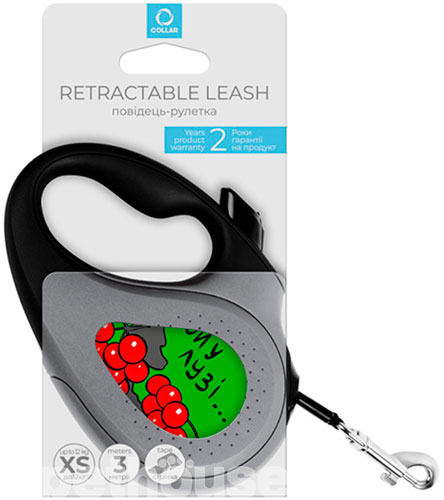 WauDog R-leash Поводок-рулетка с принтом "Калина" для собак, лента, 3 м