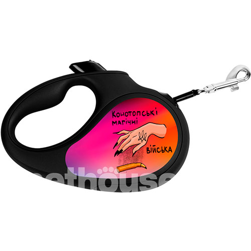 WauDog R-leash Поводок-рулетка с принтом "Конотопские магические войска", лента, 5 м